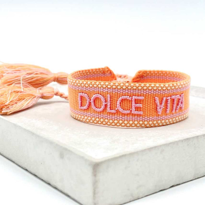 Canvas Statement Armband Dolce Vita Orange besticktes Webarmband