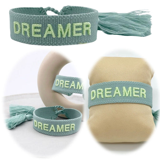 Canvas Statement Armband Dreamer Grün Salbei besticktes Webarmband