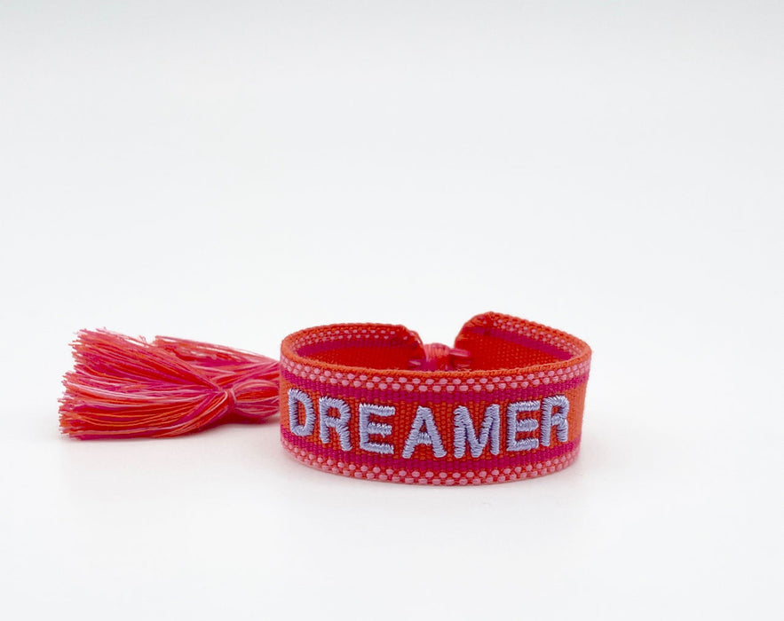 Canvas Statement Armband Dreamer Rot Grau besticktes Webarmband