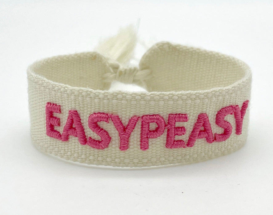 Canvas Statement Armband EasyPeasy Creme Pink besticktes Webarmband