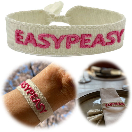 Canvas Statement Armband EasyPeasy Creme Pink besticktes Webarmband