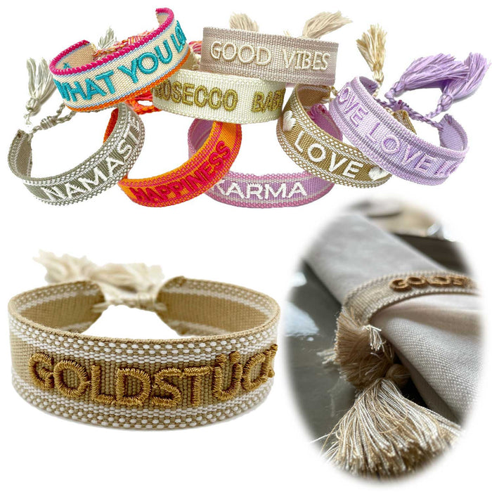 Canvas Statement Armband Goldstück besticktes Webarmband