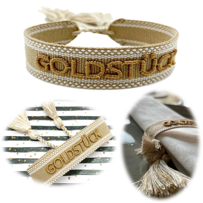 Canvas Statement Armband Goldstück besticktes Webarmband