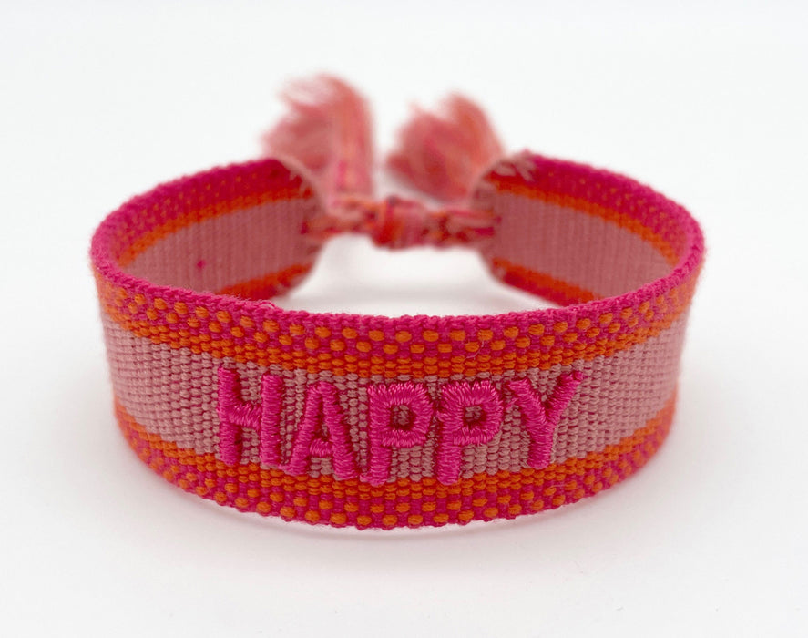 Canvas Statement Armband Happy Rot Pink besticktes Webarmband