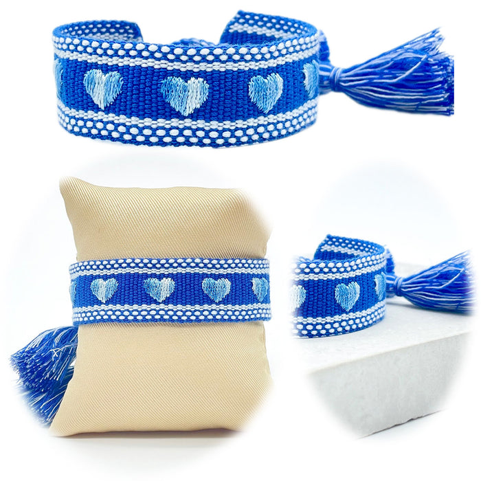 Canvas Statement Armband ❤️ Herzen ❤️ Blau Weiß besticktes Webarmband