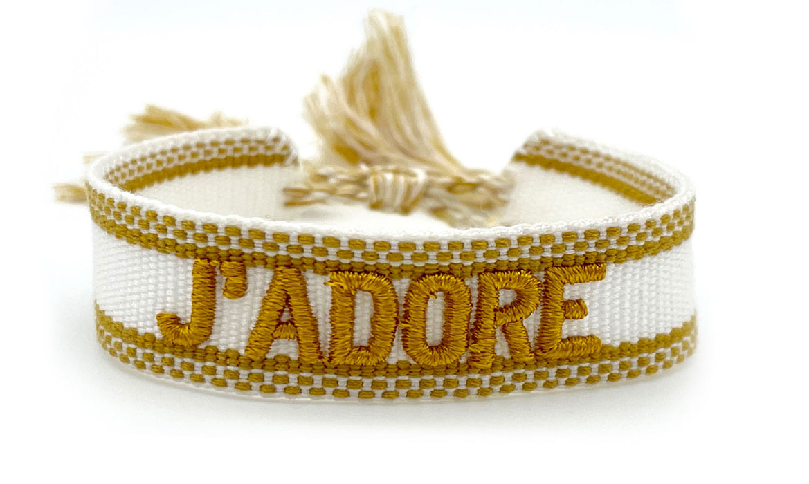 Canvas Statement Armband J'ADORE Gold besticktes Webarmband