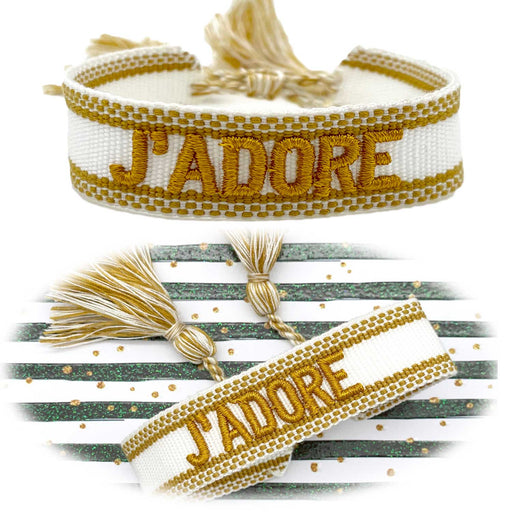 Canvas Statement Armband J'ADORE Gold besticktes Webarmband