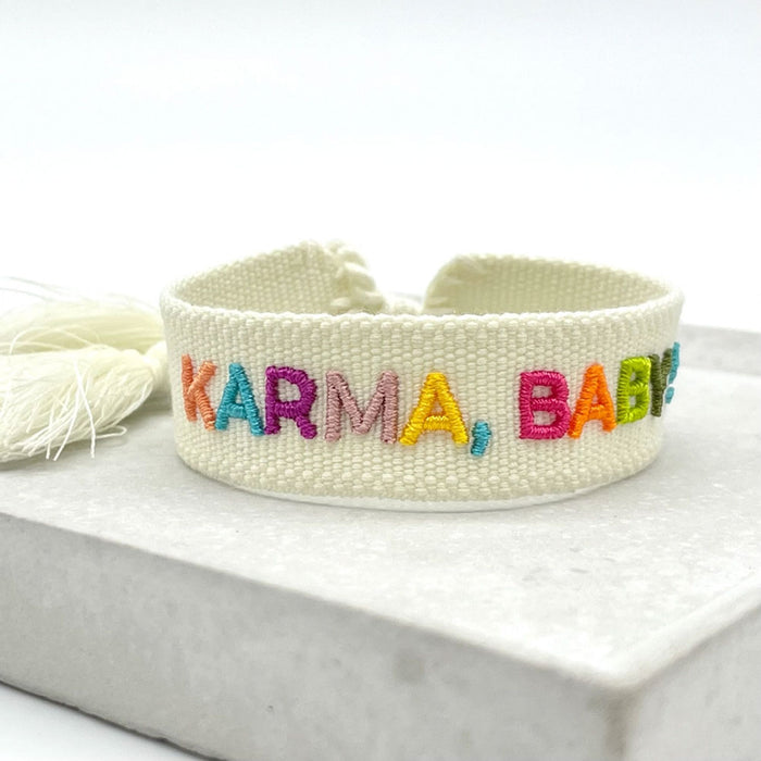 Canvas Statement Armband Karma Baby Multi Bunt besticktes Webarmband