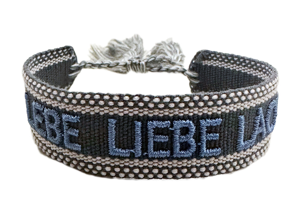 Canvas Statement Armband Lebe Liebe Lache Blau besticktes Webarmband