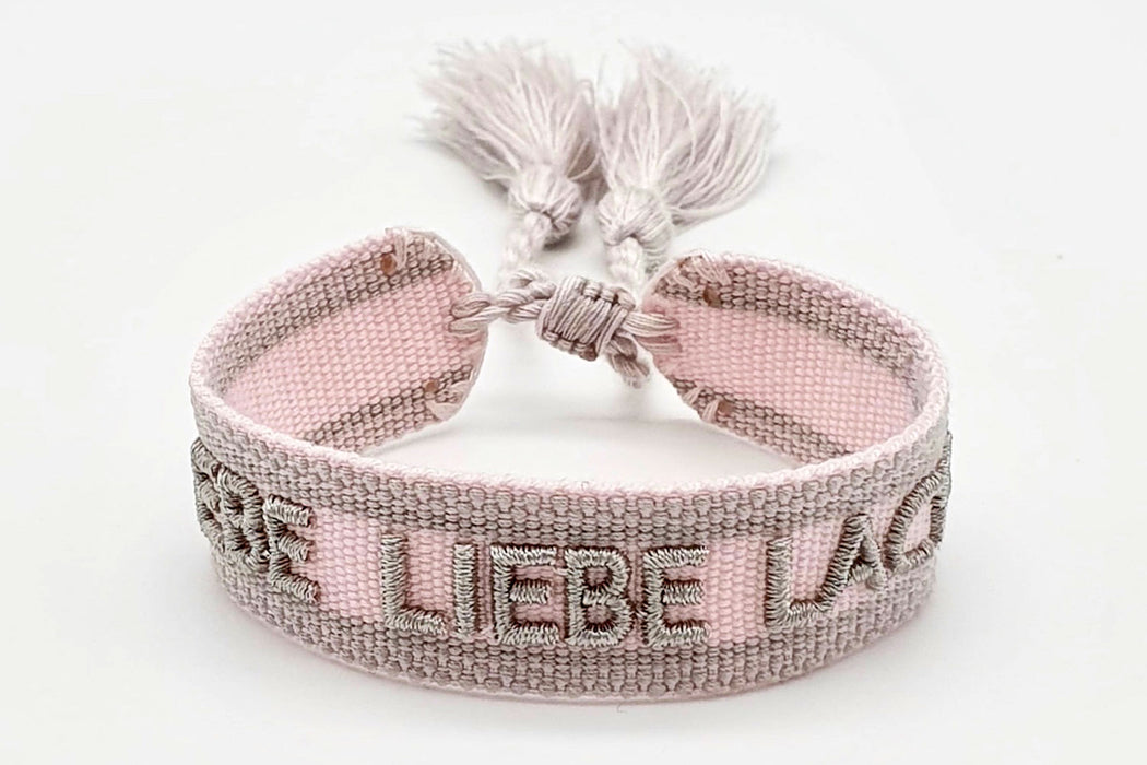 Canvas Statement Armband Lebe Liebe Lache Rosa besticktes Webarmband