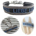 Canvas Statement Armband Lebe Liebe Lache Blau besticktes Webarmband