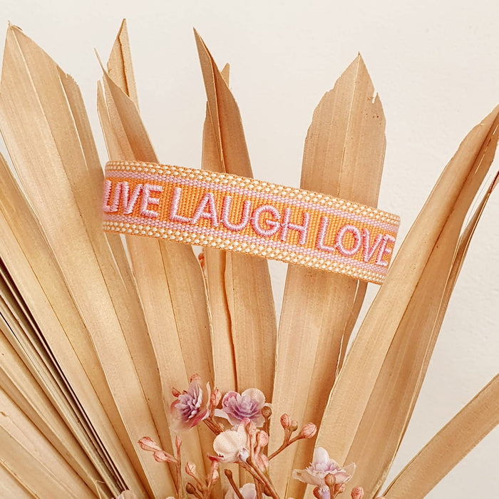 Canvas Statement Armband Live Laugh Love besticktes Webarmband