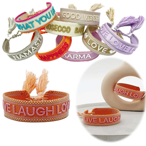 Canvas Statement Armband Live Laugh Love besticktes Webarmband