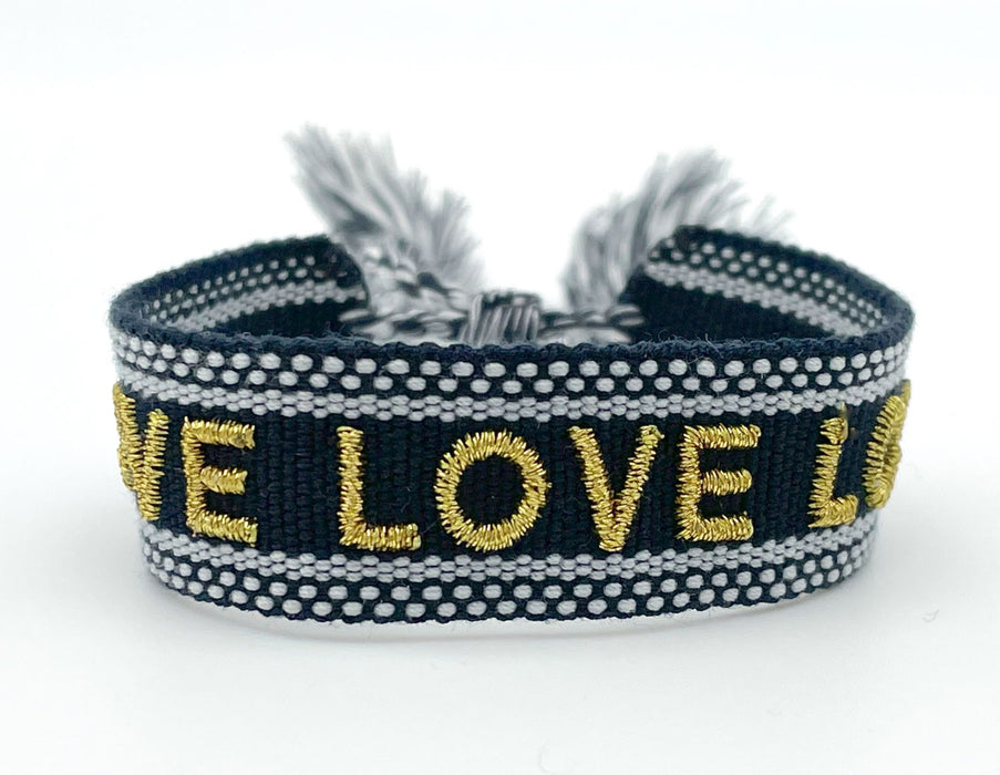 Canvas Statement Armband LOVE Blau Gold besticktes Webarmband