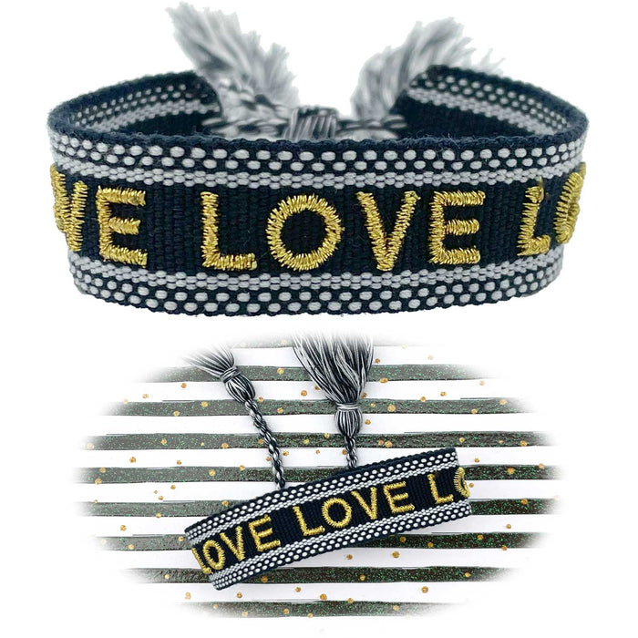 Canvas Statement Armband LOVE Blau Gold besticktes Webarmband