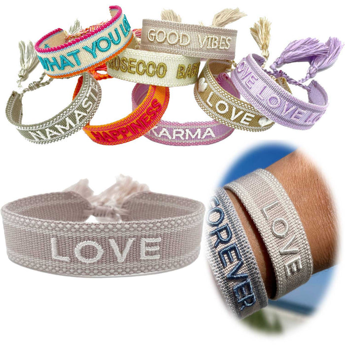 Canvas Statement Armband LOVE besticktes Webarmband