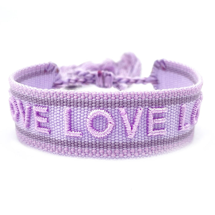 Canvas Statement Armband Love Lila Flieder besticktes Webarmband