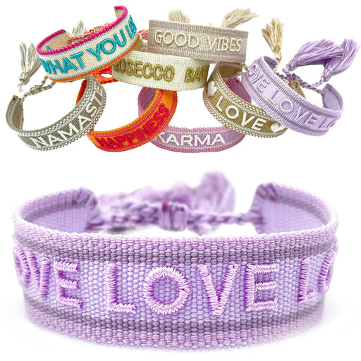 Canvas Statement Armband Love Lila Flieder besticktes Webarmband