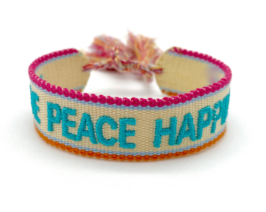 Canvas Statement Armband Love Peace Happiness besticktes Webarmband