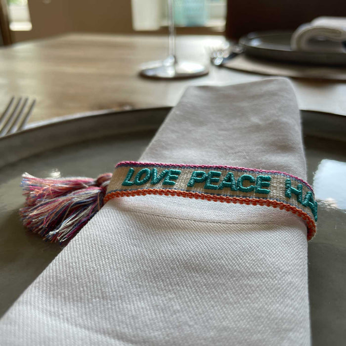 Canvas Statement Armband Love Peace Happiness besticktes Webarmband