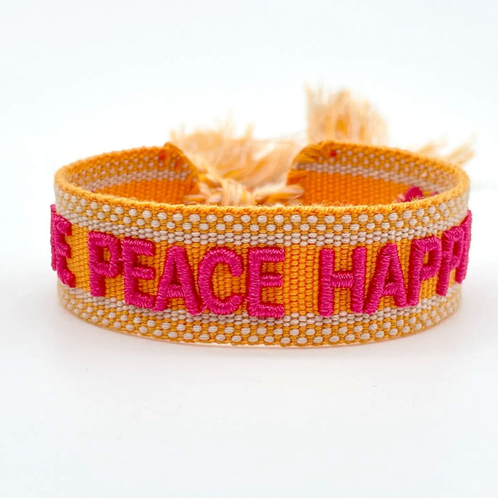 Canvas Statement Armband Love Peace Happiness besticktes Webarmband