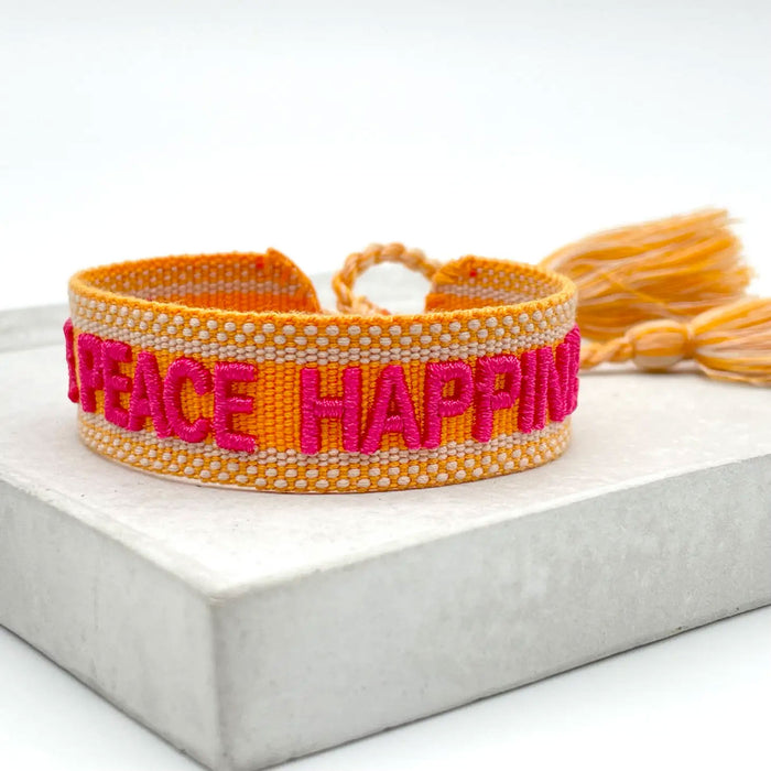 Canvas Statement Armband Love Peace Happiness besticktes Webarmband