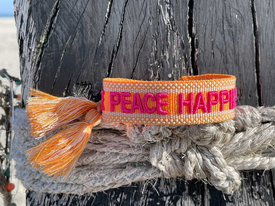 Canvas Statement Armband Love Peace Happiness besticktes Webarmband