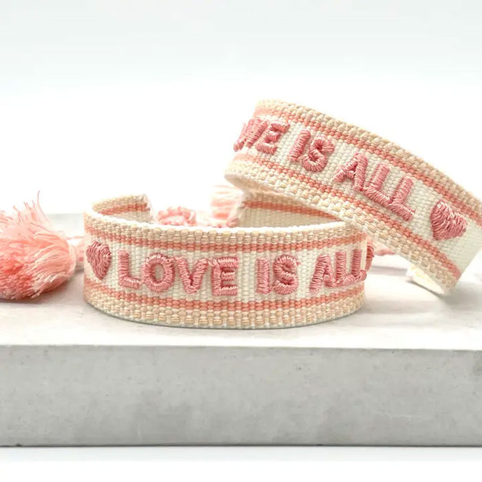 Canvas Statement Armband Love is All Rosy Peach besticktes Webarmband