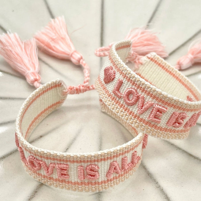 Canvas Statement Armband Love is All Rosy Peach besticktes Webarmband