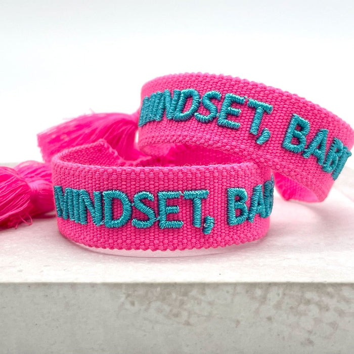 Canvas Statement Armband Mindset Baby Pink Türkis besticktes Webarmband