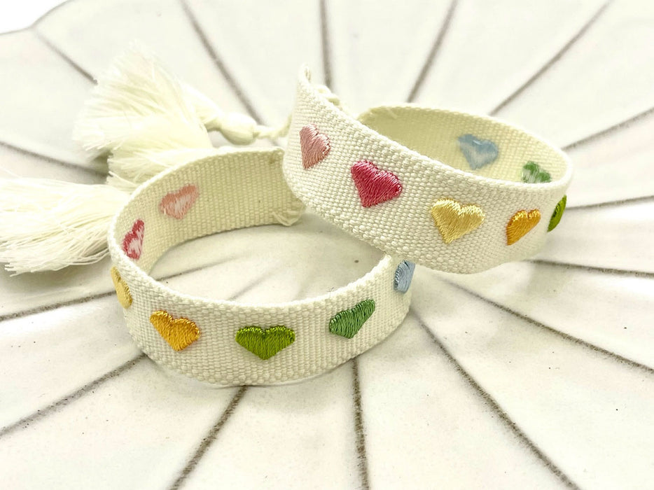 Canvas Statement Armband Herzen Multi Colour Bunt besticktes Webarmband