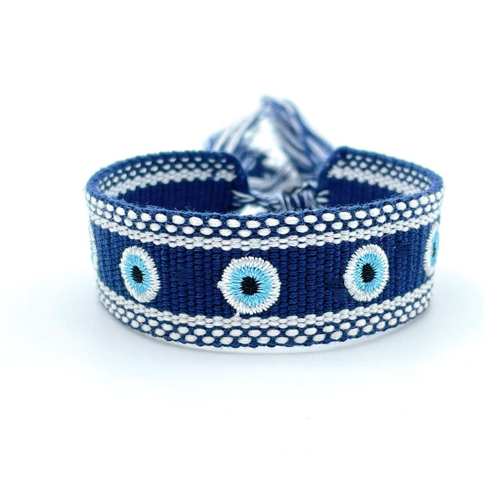 Canvas Statement Armband Nazar Boncuk Blau besticktes Webarmband