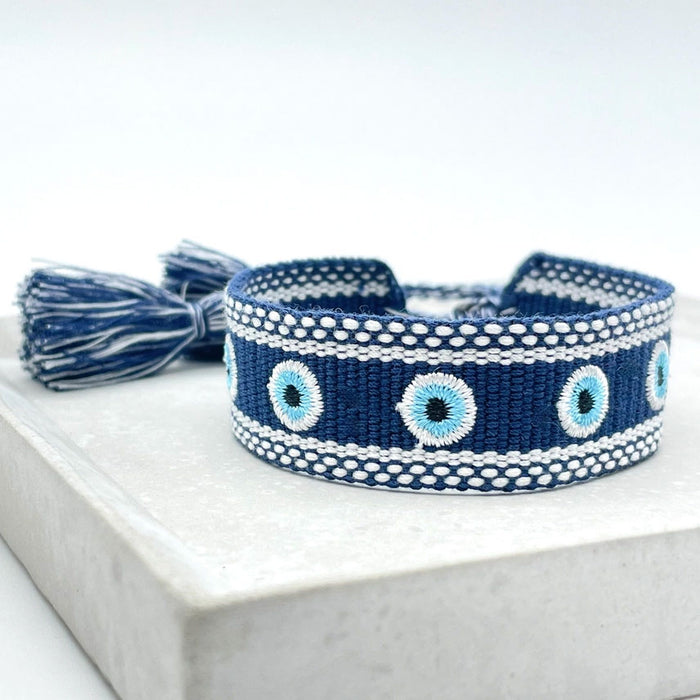 Canvas Statement Armband Nazar Boncuk Blau besticktes Webarmband