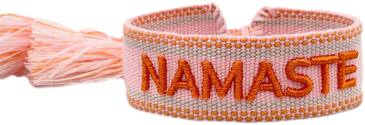 Canvas Statement Armband Namaste Rosa Orange besticktes Webarmband