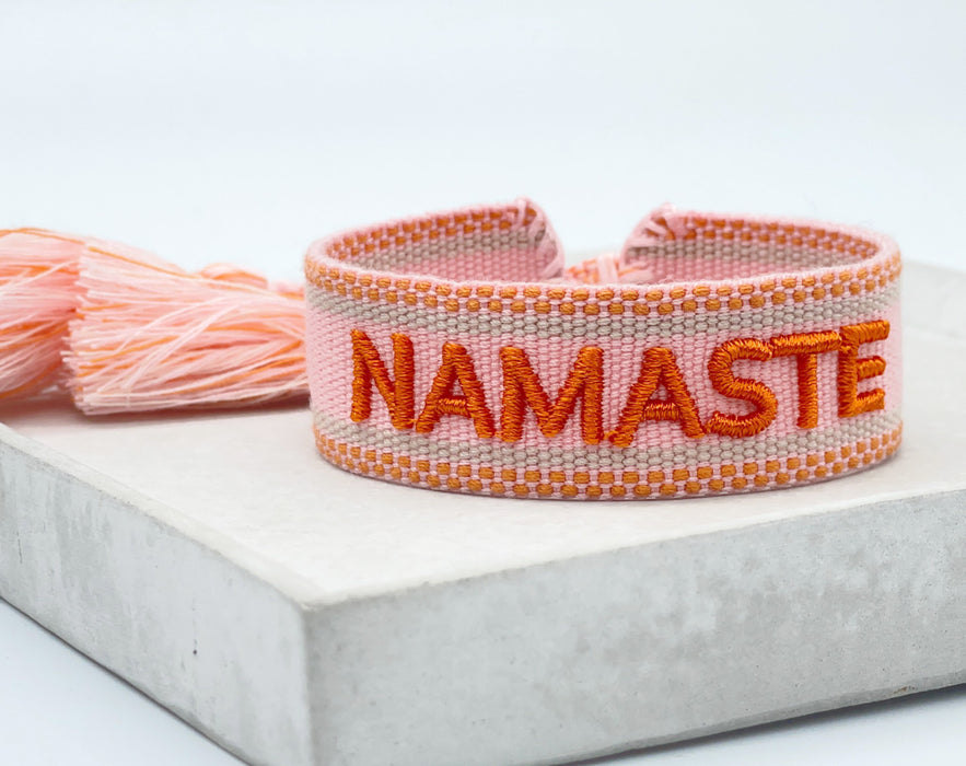 Canvas Statement Armband Namaste Rosa Orange besticktes Webarmband