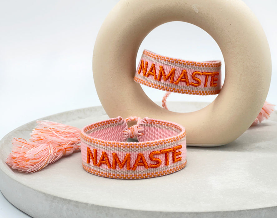 Canvas Statement Armband Namaste Rosa Orange besticktes Webarmband