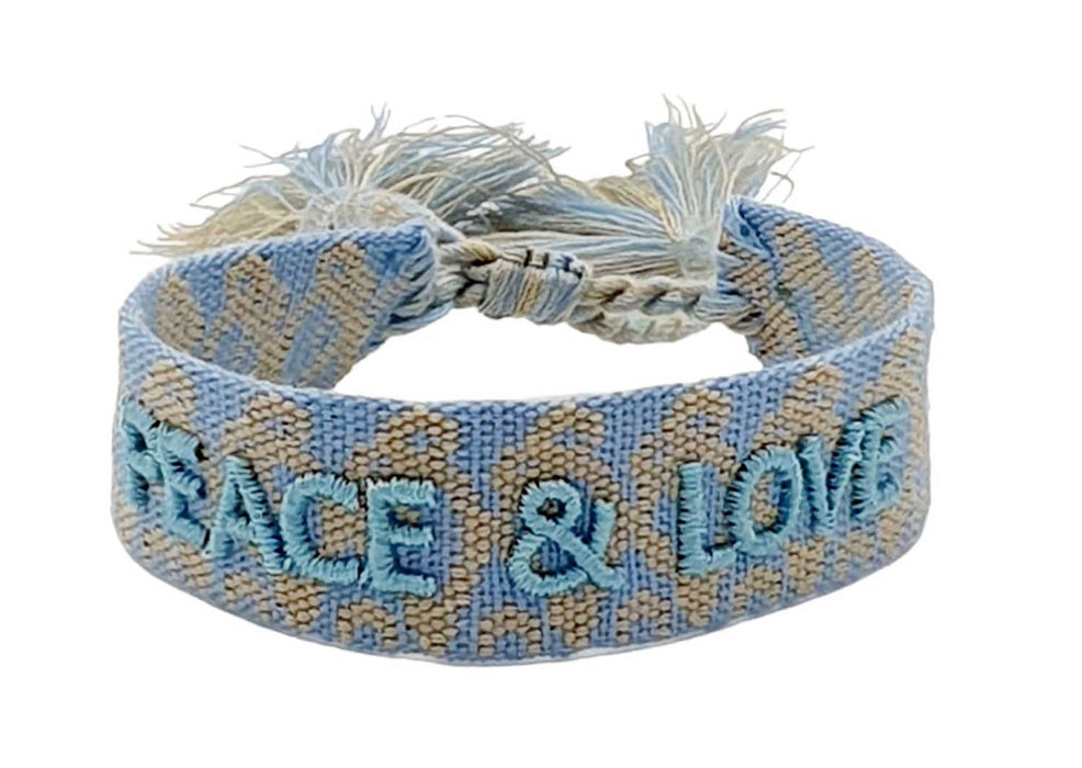 Canvas Statement Armband Peace & Love Blau besticktes Webarmband