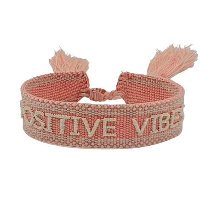 Canvas Statement Armband Positive Vibes Rosa Weiß besticktes Webarmband