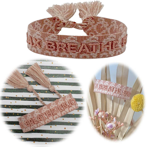 Canvas Statement Armband Relax Breathe Enjoy Rose besticktes Webarmband