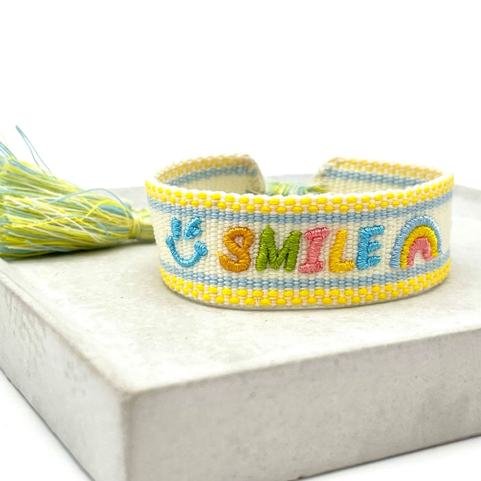 Canvas Statement Armband Smile Regenbogen besticktes Webarmband