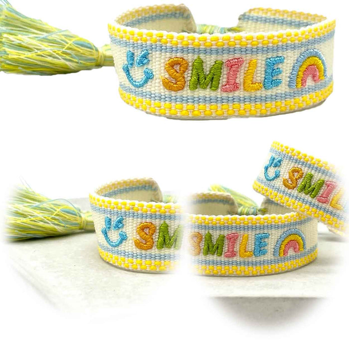 Canvas Statement Armband Smile Regenbogen besticktes Webarmband