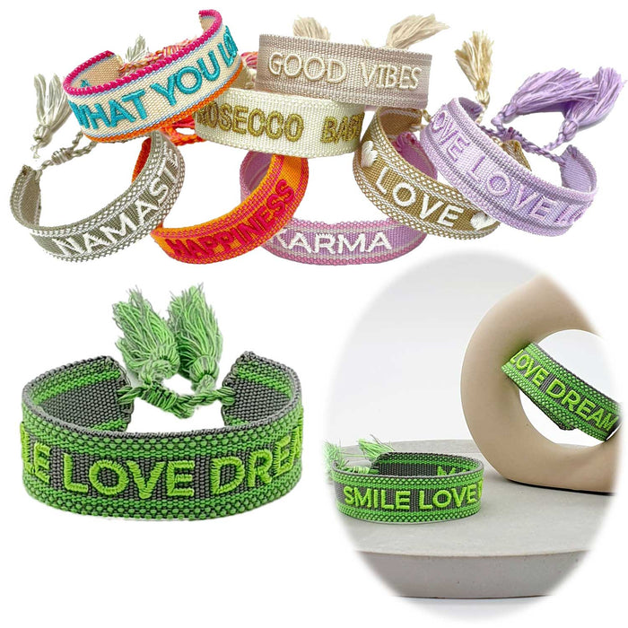 Canvas Statement Armband Smile Love Dream besticktes Webarmband