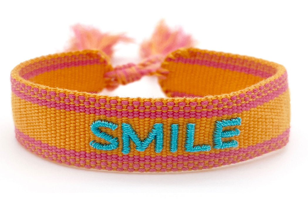 Canvas Statement Armband Smile Orange Türkis besticktes Webarmband