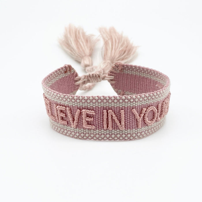 Canvas Statement Armband Believe in Yourself Rose Altrosa besticktes Webarmband