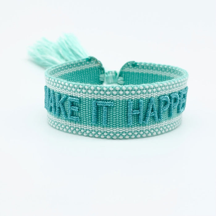 Canvas Statement Armband Make it Happen Türkis Blau besticktes Webarmband