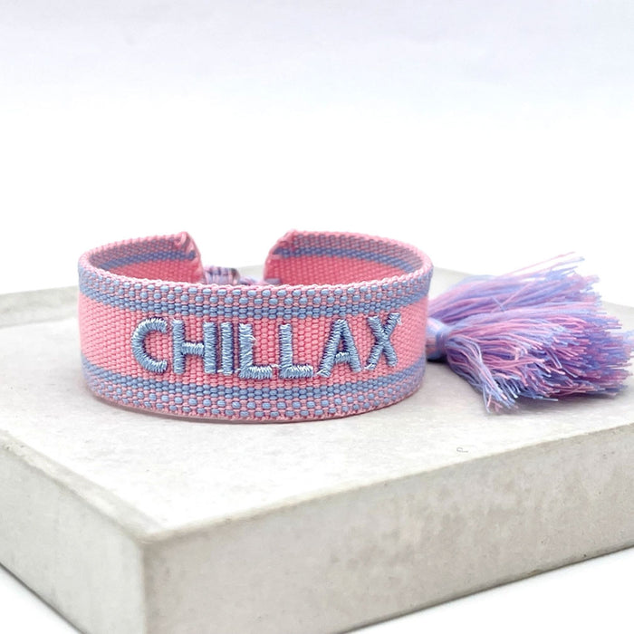 Canvas Statement Armband Chillax Rose Blau besticktes Webarmband