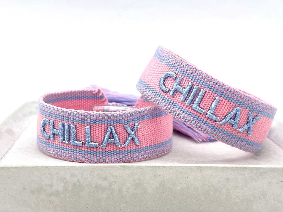 Canvas Statement Armband Chillax Rose Blau besticktes Webarmband