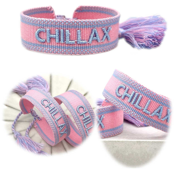 Canvas Statement Armband Chillax Rose Blau besticktes Webarmband