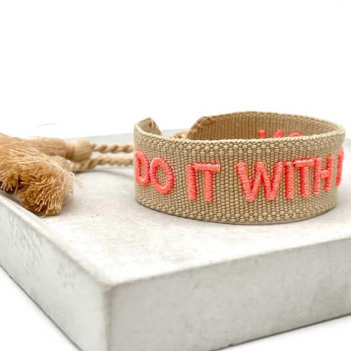 Canvas Statement Armband Do it with Passion Grau Neon besticktes Webarmband