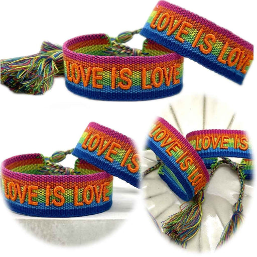 Canvas Statement Armband Love is Love Regenbogen besticktes Webarmband